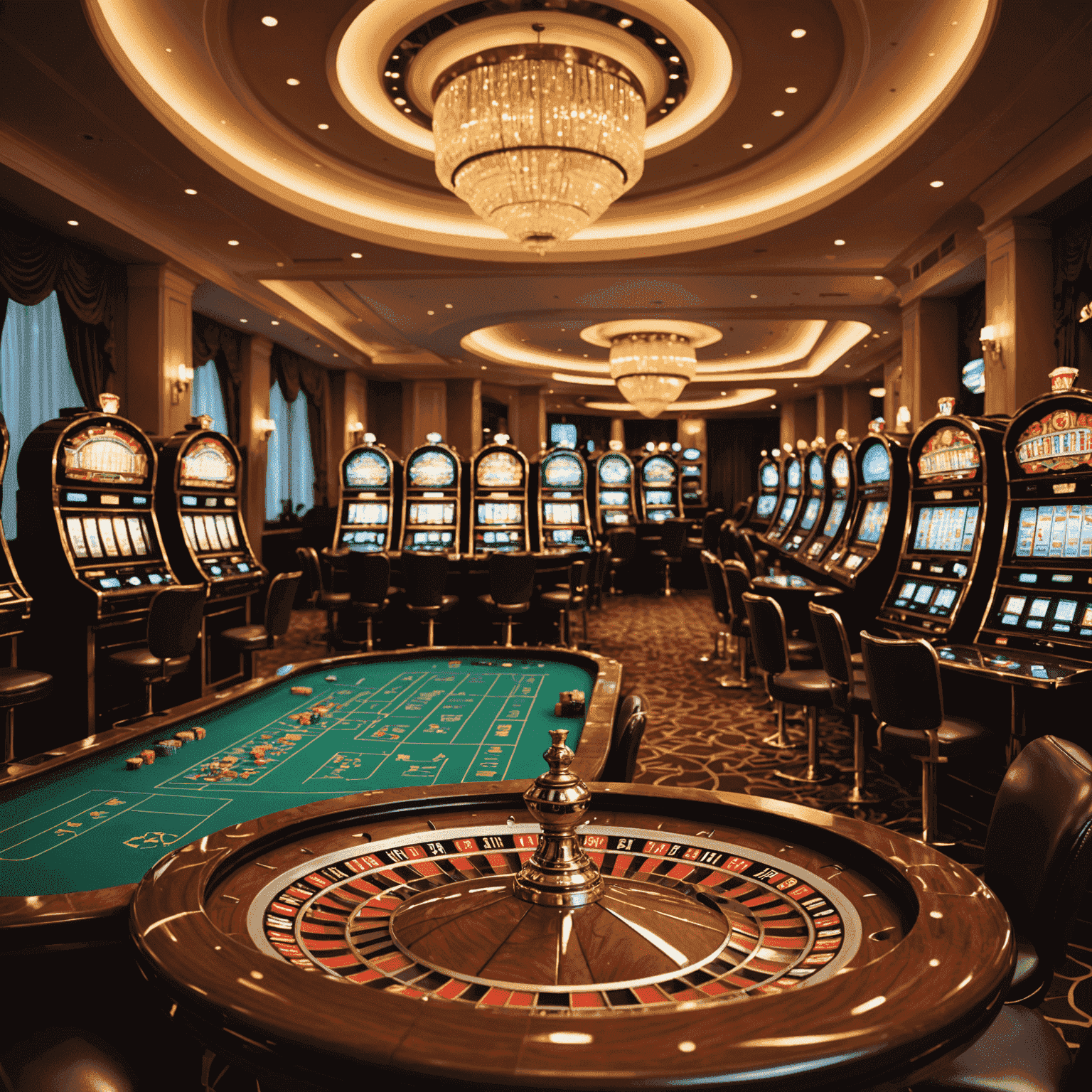 Various casino games popular in Slovakia, including slot machines, roulette wheels, and card tables, arranged in a stylish casino setting with Slovak design elements